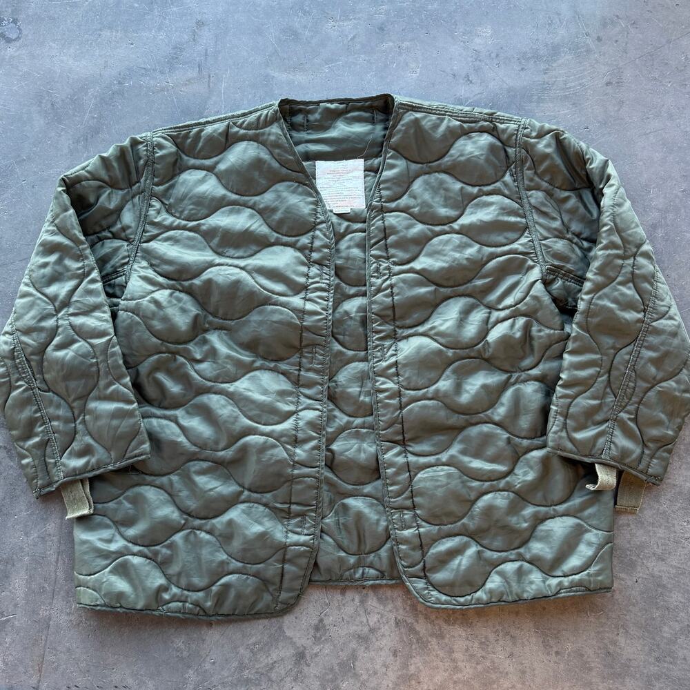 Vintage Y2k Military Green Quilted Bomber Longsleeve Jacket Liner Men's Large